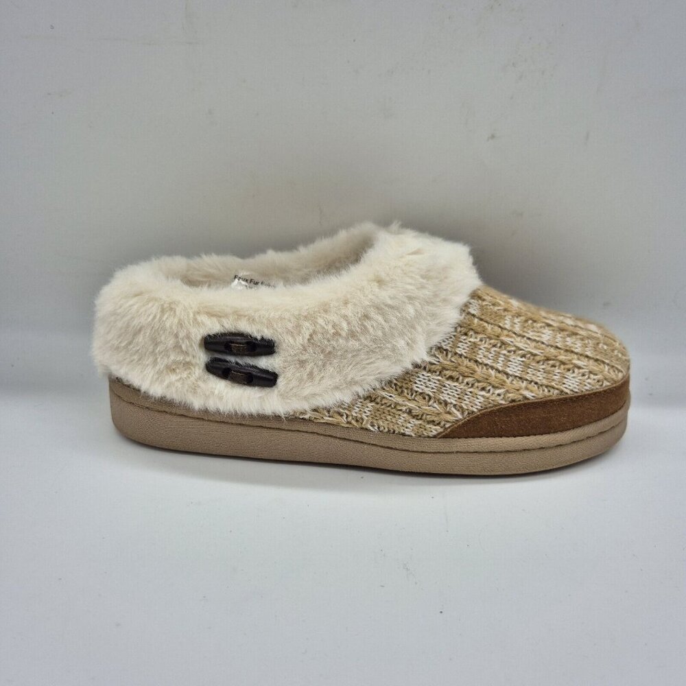 Clarks Women's slippers Size 7 M Beige Tan Knitted Faux Fur Collar Lined Clog - Picture 5 of 11